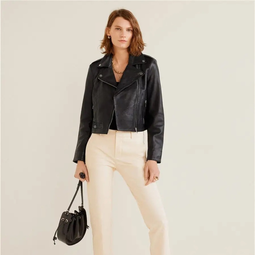 Mango Black Leather Jacket with Silver Accents - Picture 2 of 5